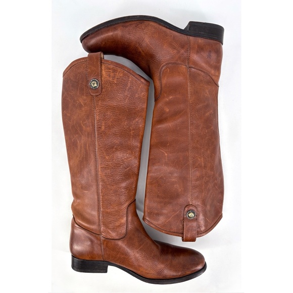 FRYE | Melissa Button Tall Leather Riding Boots in Brown Cognac | Sz 9.5 - Picture 10 of 16